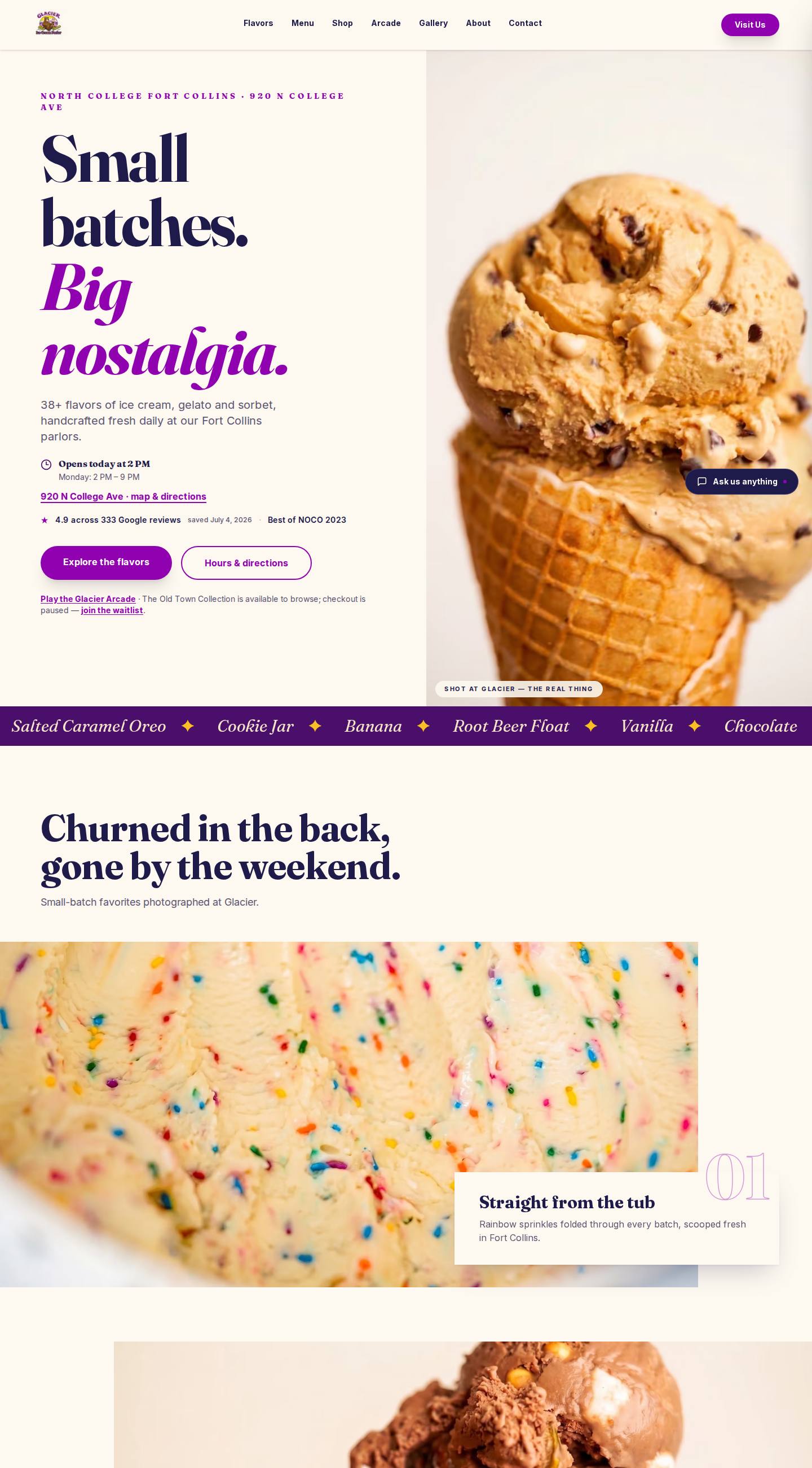 Glacier Ice Cream — full-page capture of the live site